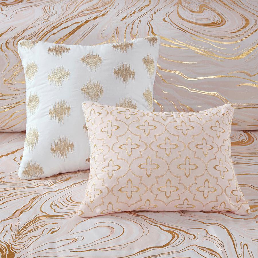 Olliix.com Duvet & Duvet Sets - Rebecca Twin/Twin XL Metallic Printed Duvet Cover Set Blush & Gold