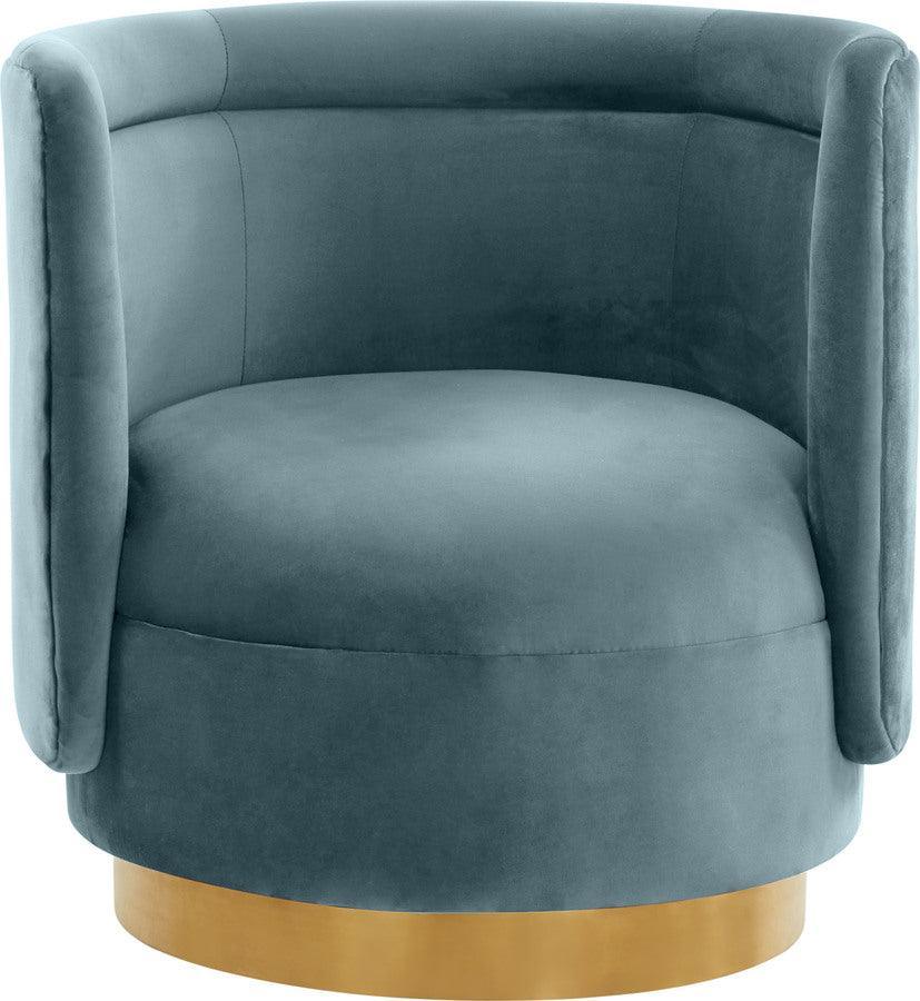 Tov Furniture Accent Chairs - Remy Bluestone Velvet Swivel Chair Bluestone