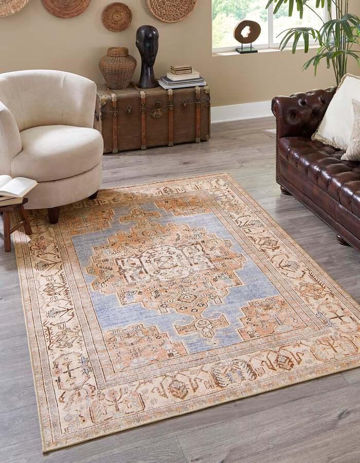 Unique Loom Indoor Rugs - Revival Asian 8x12 Rectangular Rug Light Blue