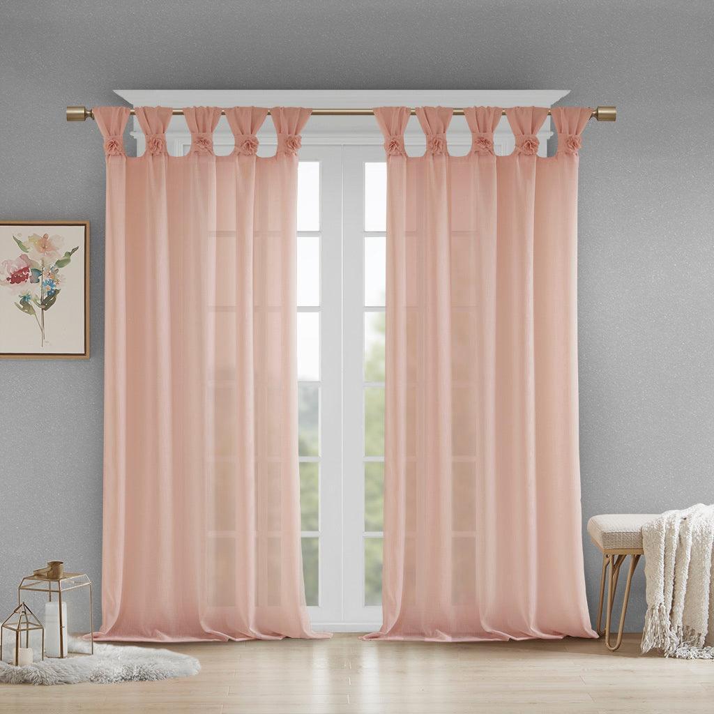 Olliix.com Curtains - Rosette 63 H Floral Embellished Cuff Tab Top Solid Window Panel Blush