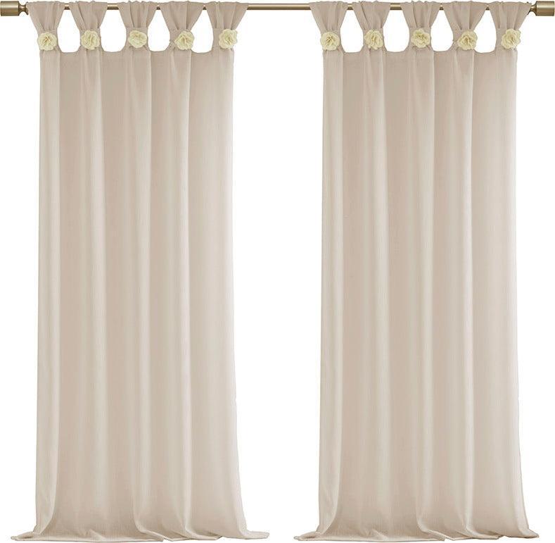 Olliix.com Curtains - Rosette 63 H Floral Embellished Cuff Tab Top Solid Window Panel Linen