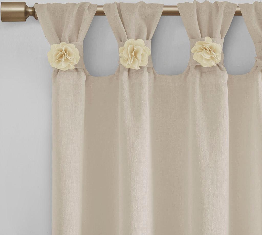 Olliix.com Curtains - Rosette 63 H Floral Embellished Cuff Tab Top Solid Window Panel Linen