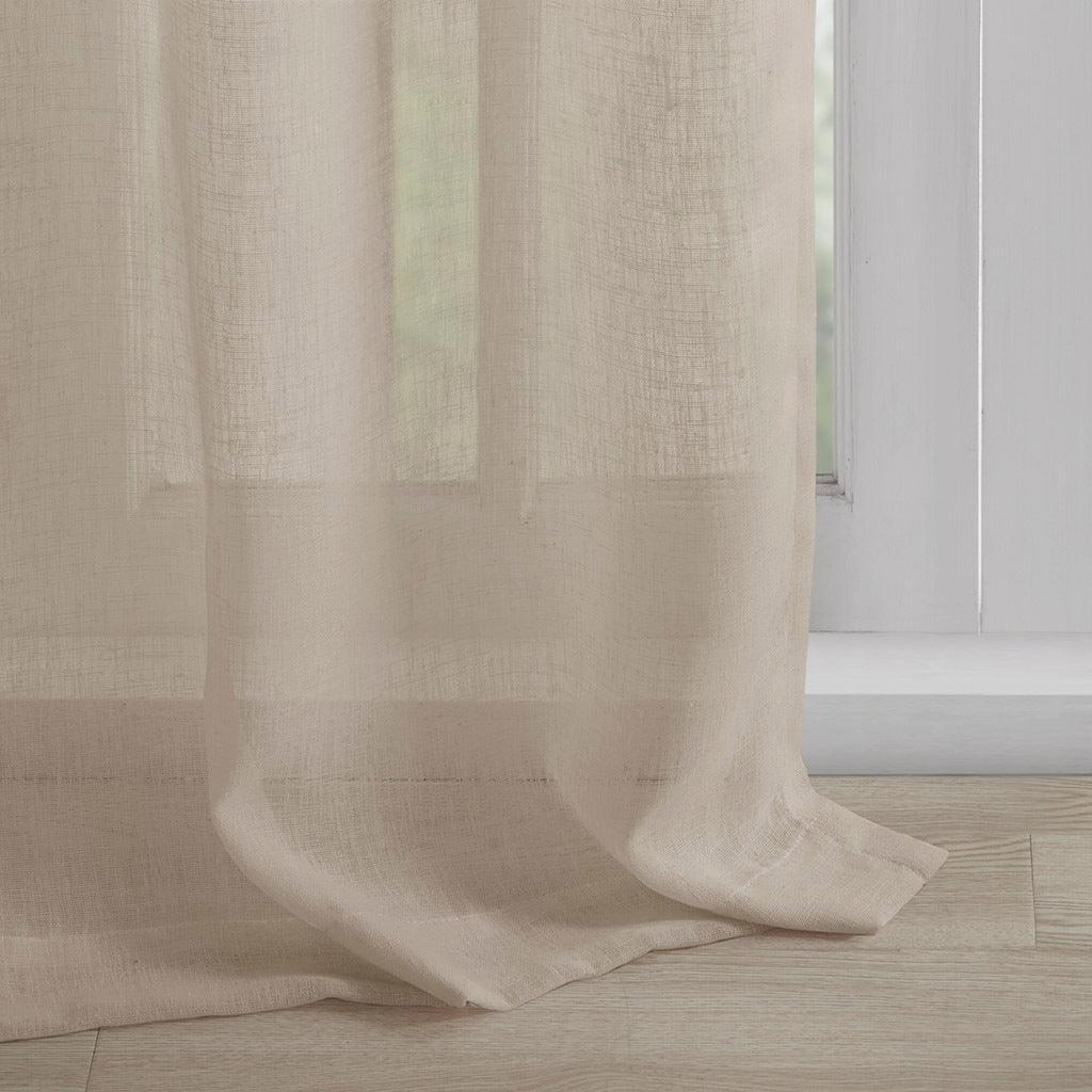 Olliix.com Curtains - Rosette 63 H Floral Embellished Cuff Tab Top Solid Window Panel Linen