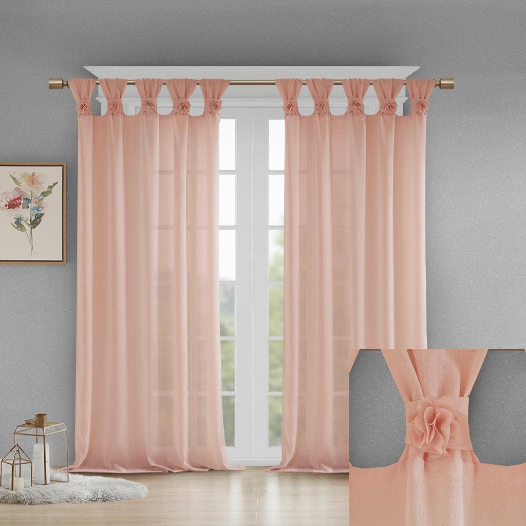 Olliix.com Curtains - Rosette 95 H Floral Embellished Cuff Tab Top Solid Window Panel Blush