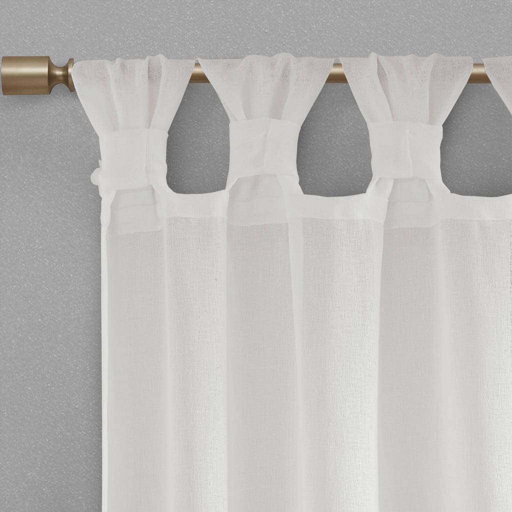 Olliix.com Curtains - Rosette 95 H Floral Embellished Cuff Tab Top Solid Window Panel White