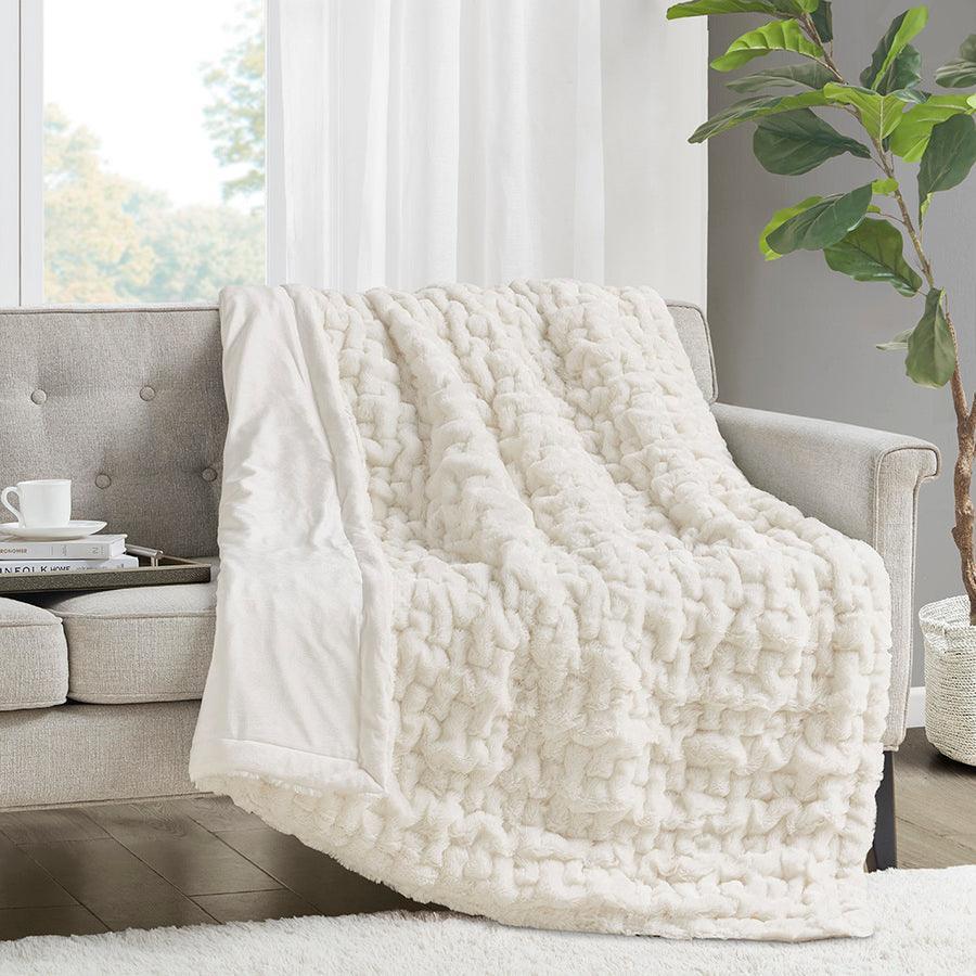 Olliix.com Pillows & Throws - Ruched Fur Throw Ivory