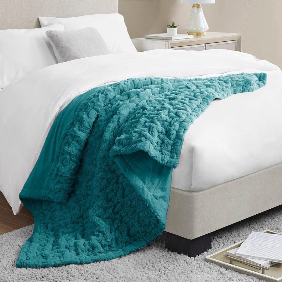 Teal fur best sale throw blanket