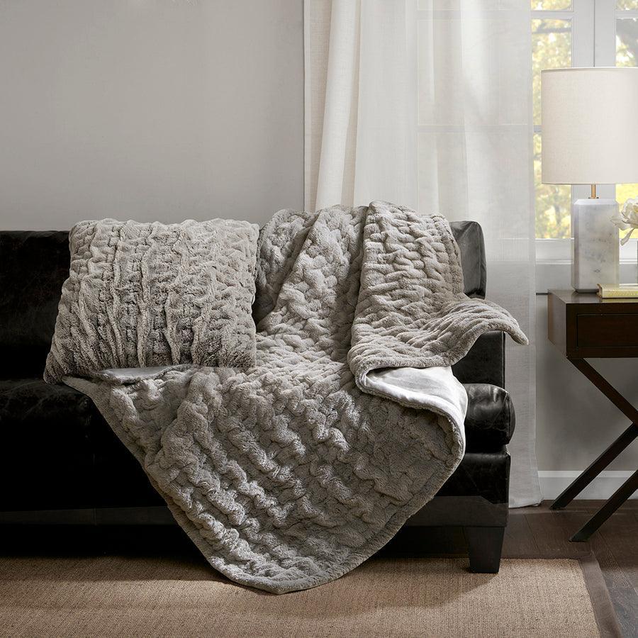 Madison park luxury ruched fur online throw