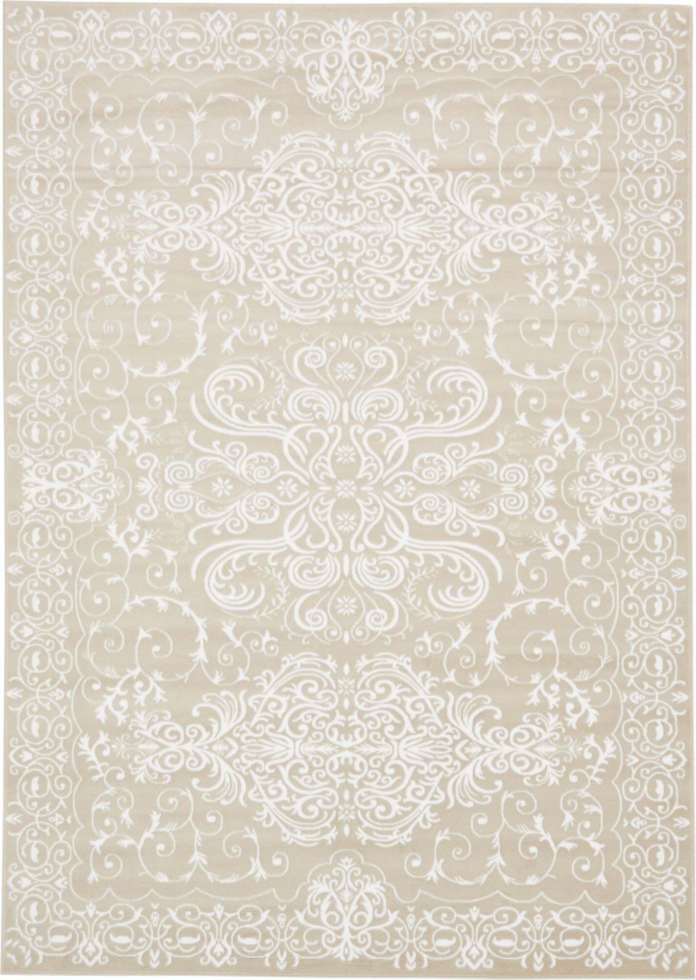 Unique Loom Indoor Rugs - Rushmore Border Rectangular 8x11 Rug Tan & White