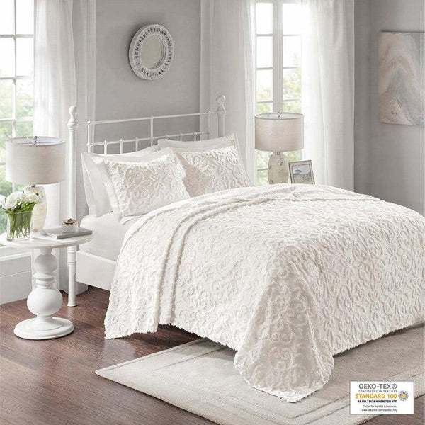 New Diamond Tufted Chenille Bedspread Queen Ivory 100% Cotton Channel 86” x 96” order