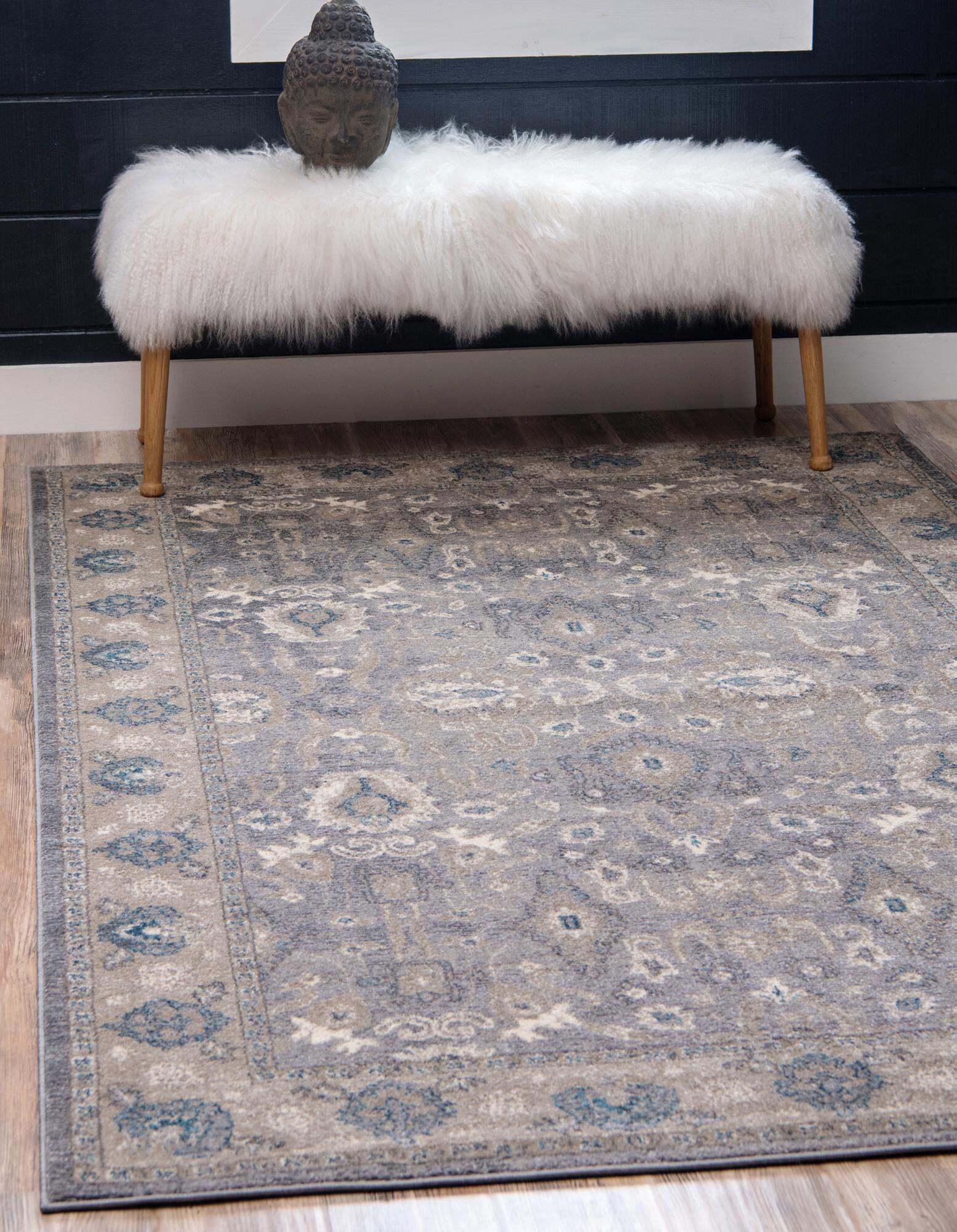 Unique Loom Indoor Rugs - Salzburg Border Rectangular 8x11 Rug Gray & Light Brown