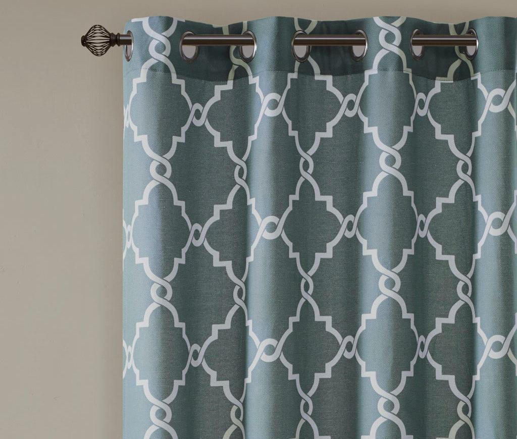 Olliix.com Curtains - Saratoga 108 H Fretwork Print Grommet Top Window Curtain Blue