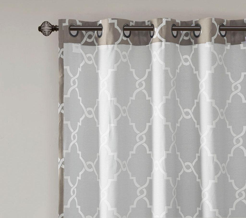 Olliix.com Curtains - Saratoga 108 H Fretwork Print Grommet Top Window Curtain Gray