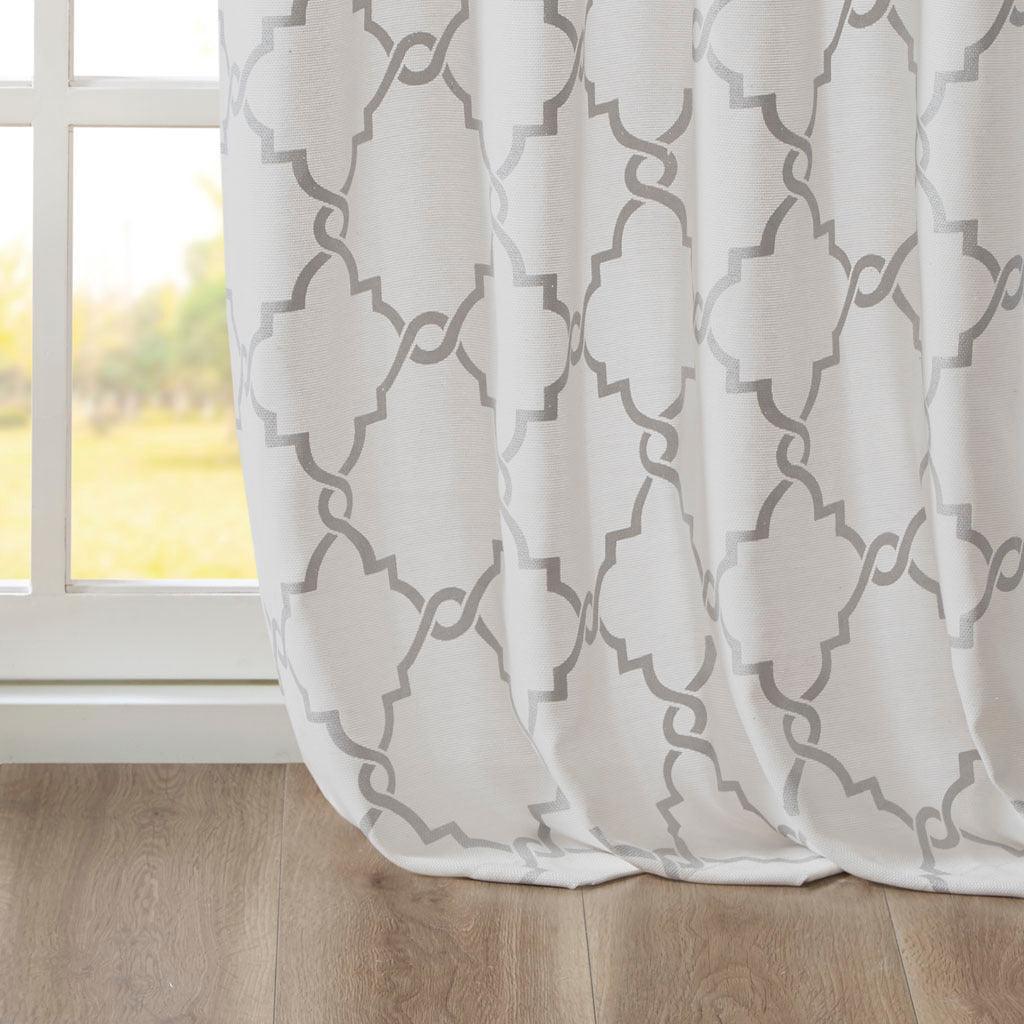 Olliix.com Curtains - Saratoga 108 H Fretwork Print Grommet Top Window Curtain Ivory