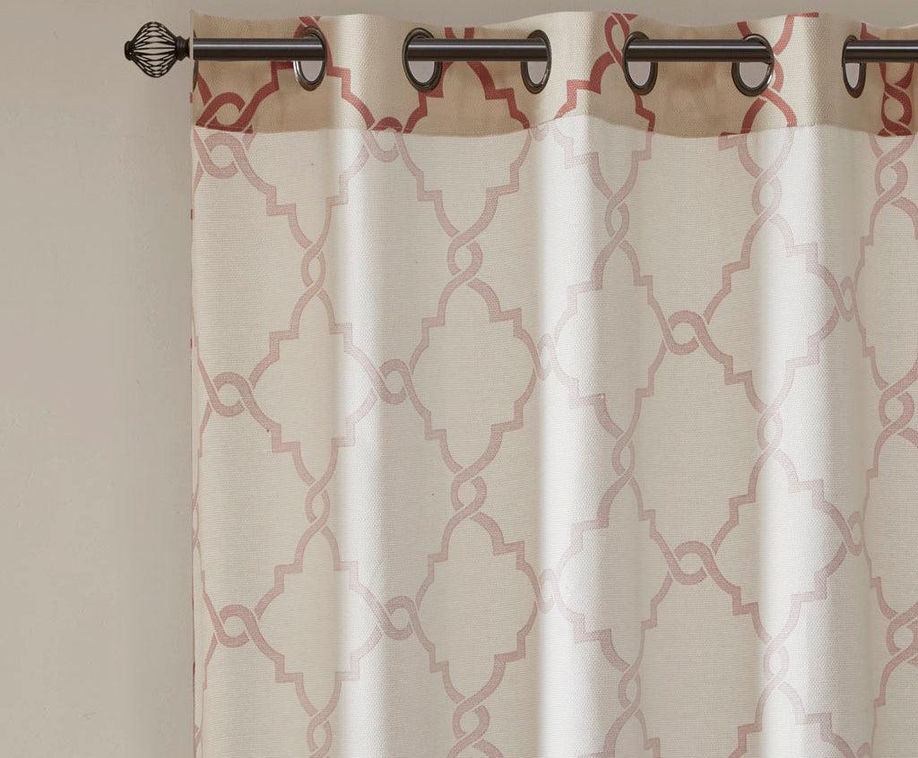 Olliix.com Curtains - Saratoga 63 H Fretwork Print Grommet Top Window Curtain Beige & Spice