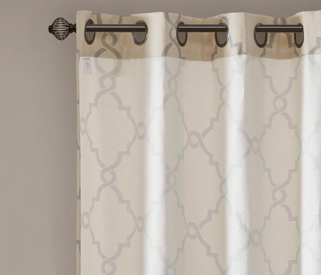 Olliix.com Curtains - Saratoga 63 H Fretwork Print Grommet Top Window Curtain Beige