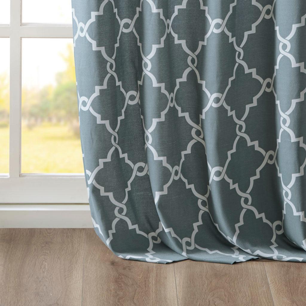 Olliix.com Curtains - Saratoga 63 H Fretwork Print Grommet Top Window Curtain Blue