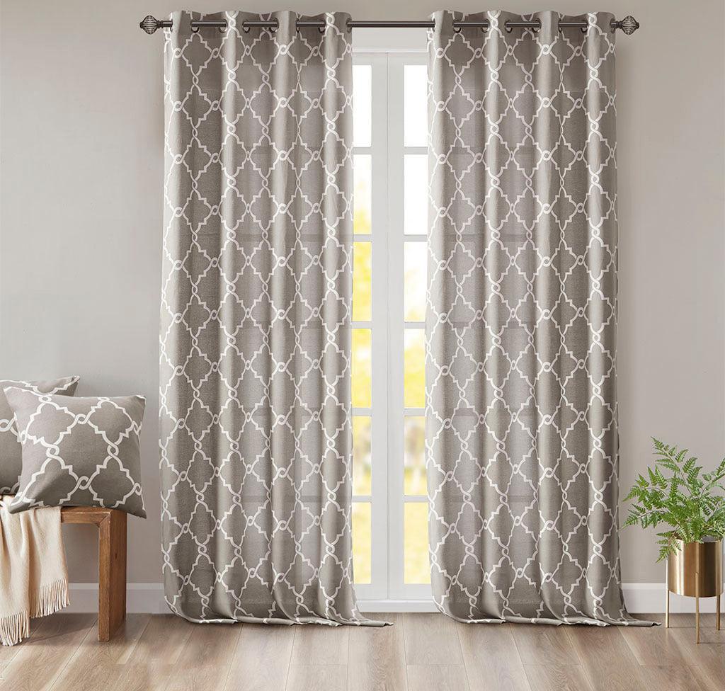 Olliix.com Curtains - Saratoga 63 H Fretwork Print Grommet Top Window Curtain Gray