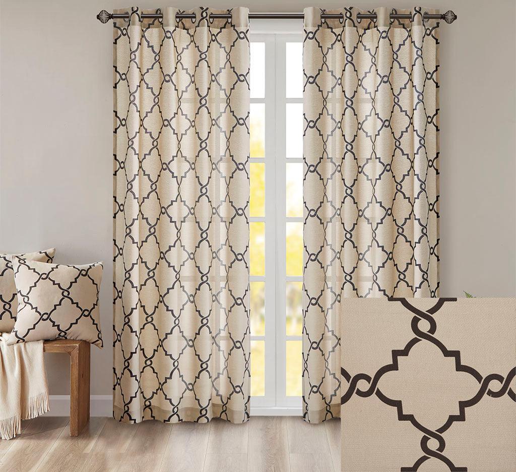 Olliix.com Curtains - Saratoga 63 H Fretwork Print Grommet Top Window Curtain Khaki