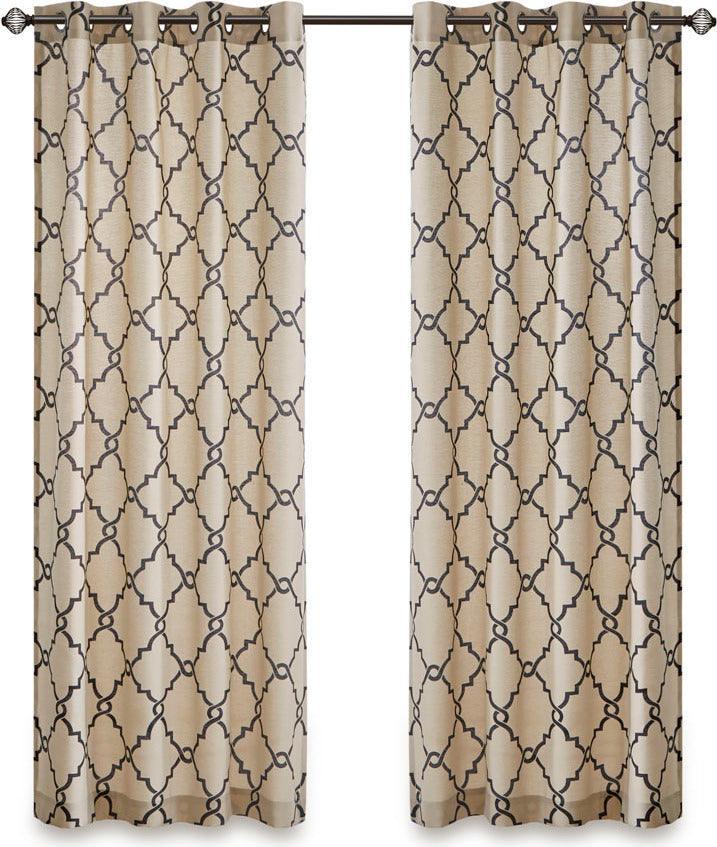 Olliix.com Curtains - Saratoga 84 H Fretwork Print Grommet Top Window Curtain Khaki