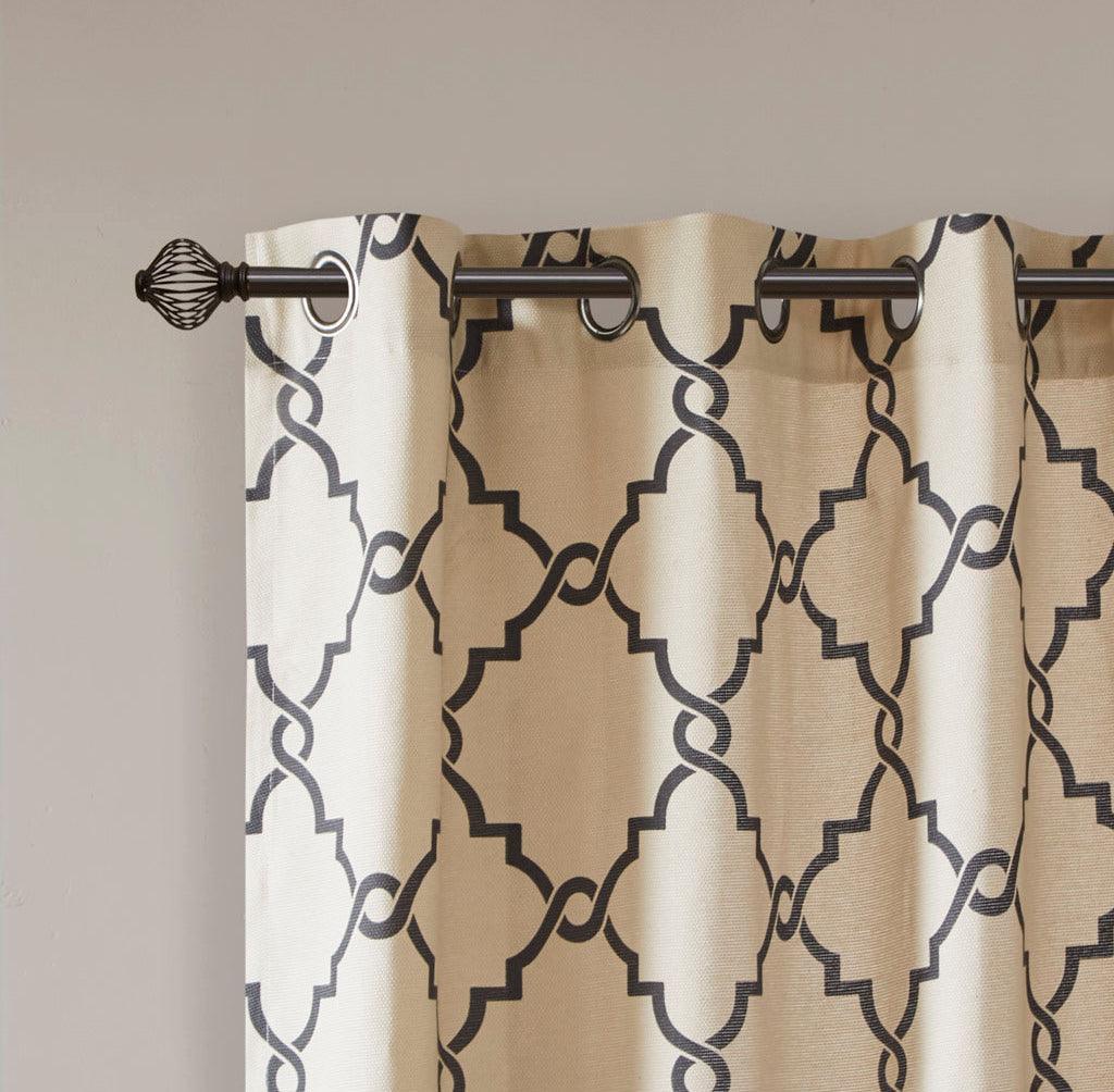 Olliix.com Curtains - Saratoga 84 H Fretwork Print Grommet Top Window Curtain Khaki