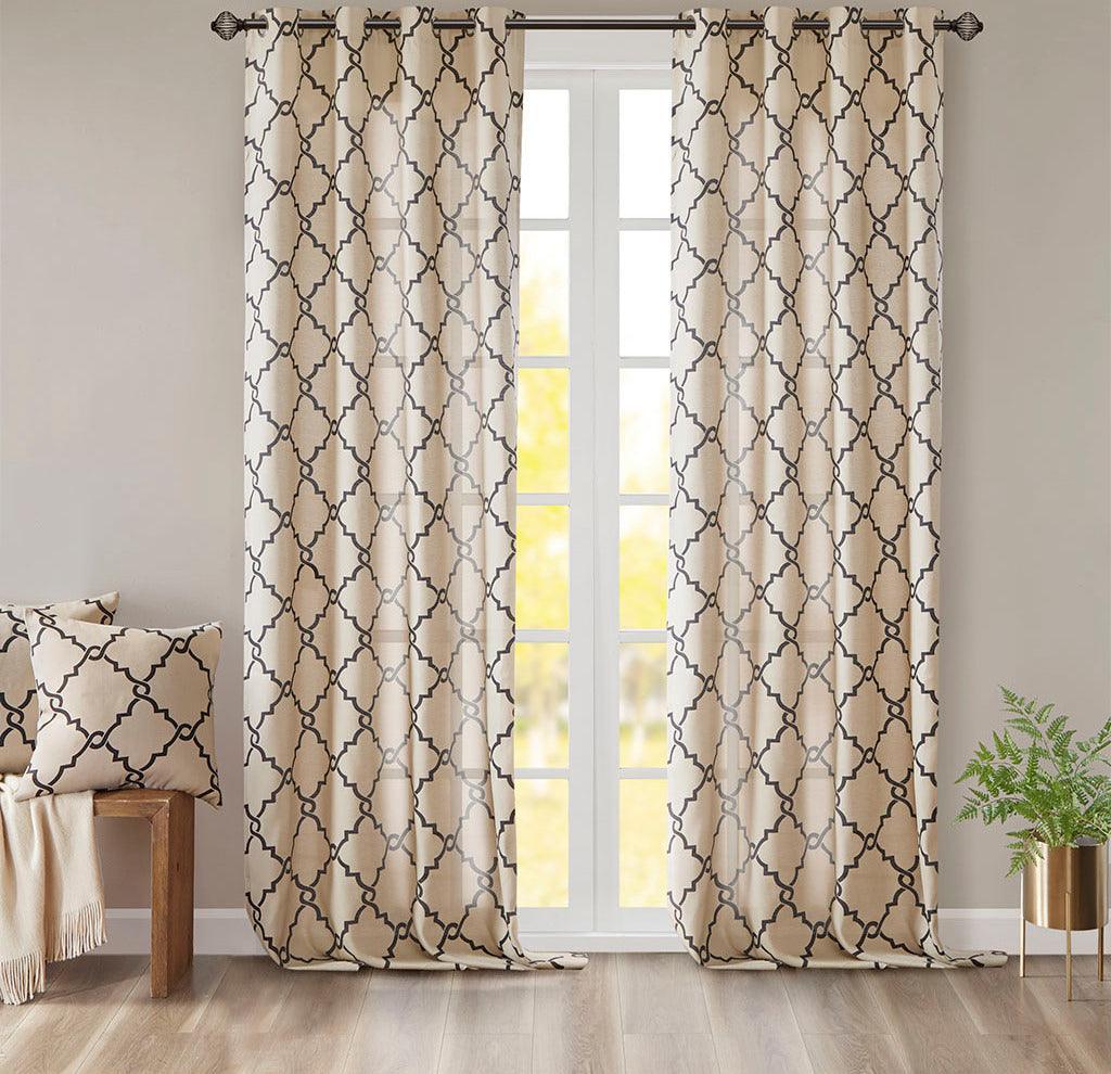 Olliix.com Curtains - Saratoga 84 H Fretwork Print Grommet Top Window Curtain Khaki