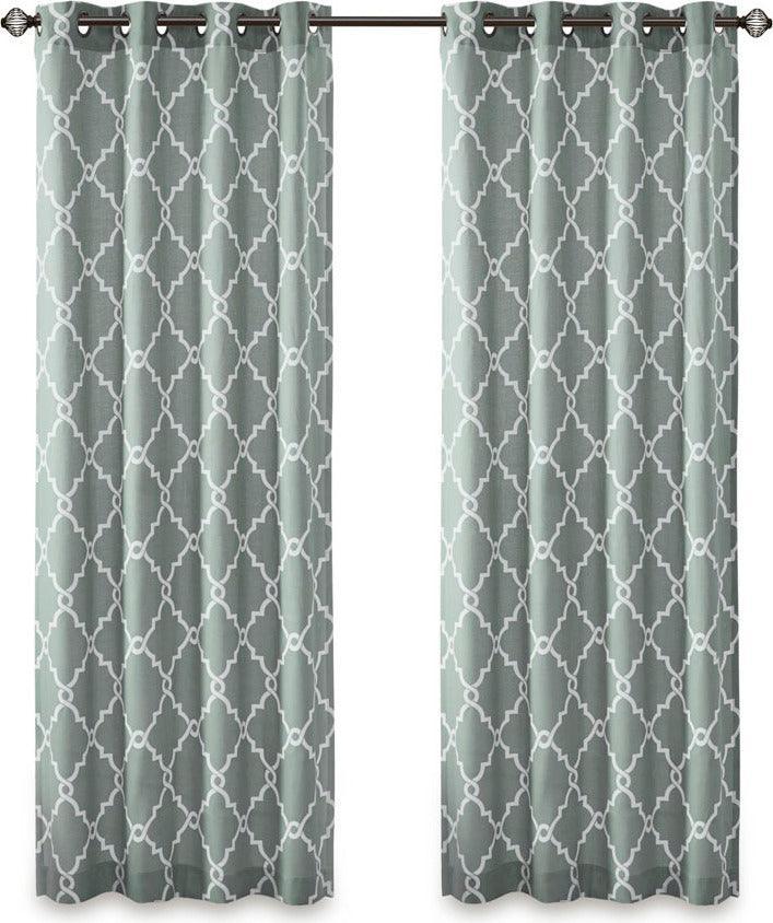 Olliix.com Curtains - Saratoga 84 H Fretwork Print Grommet Top Window Curtain Seafoam