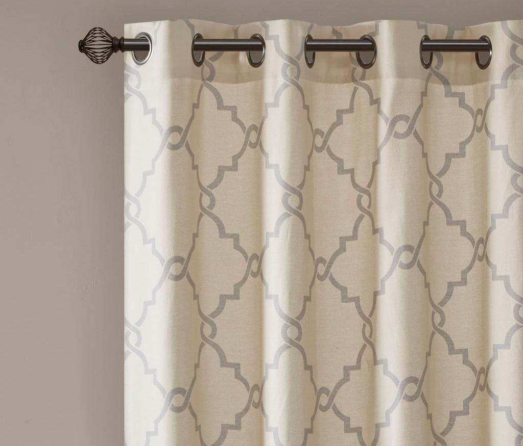 Olliix.com Curtains - Saratoga 95 H Fretwork Print Grommet Top Window Curtain Beige