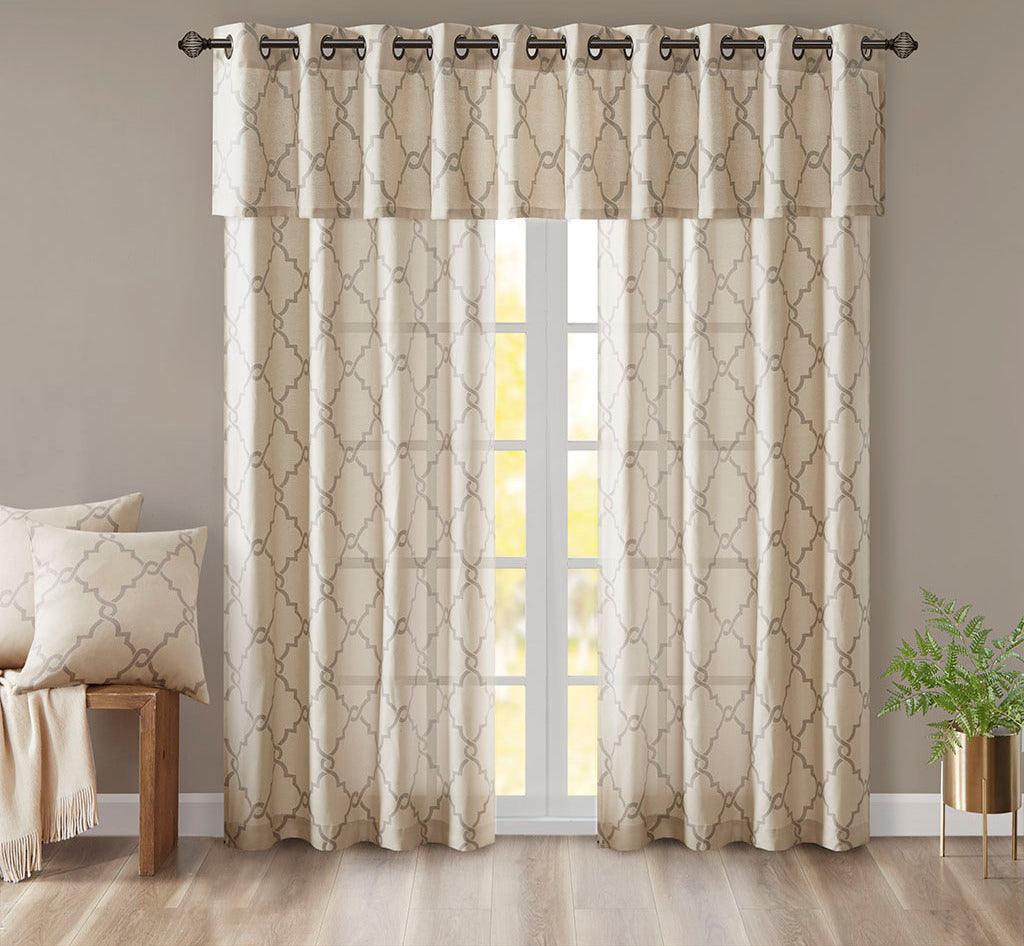 Olliix.com Curtains - Saratoga 95 H Fretwork Print Grommet Top Window Curtain Beige