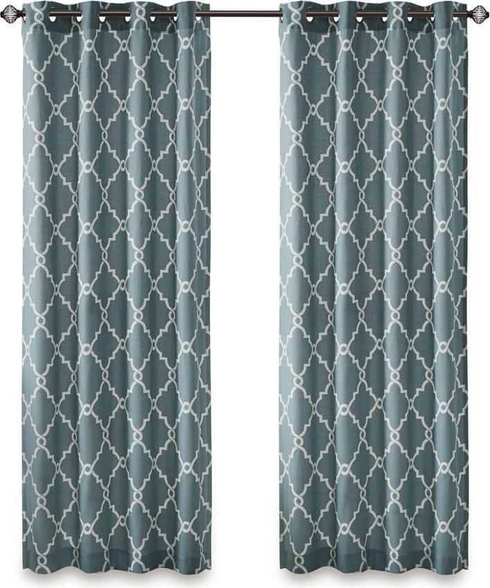 Olliix.com Curtains - Saratoga 95 H Fretwork Print Grommet Top Window Curtain Blue