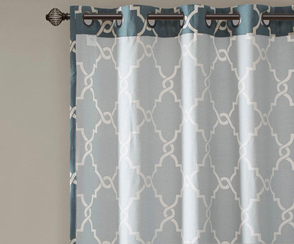 Olliix.com Curtains - Saratoga 95 H Fretwork Print Grommet Top Window Curtain Blue