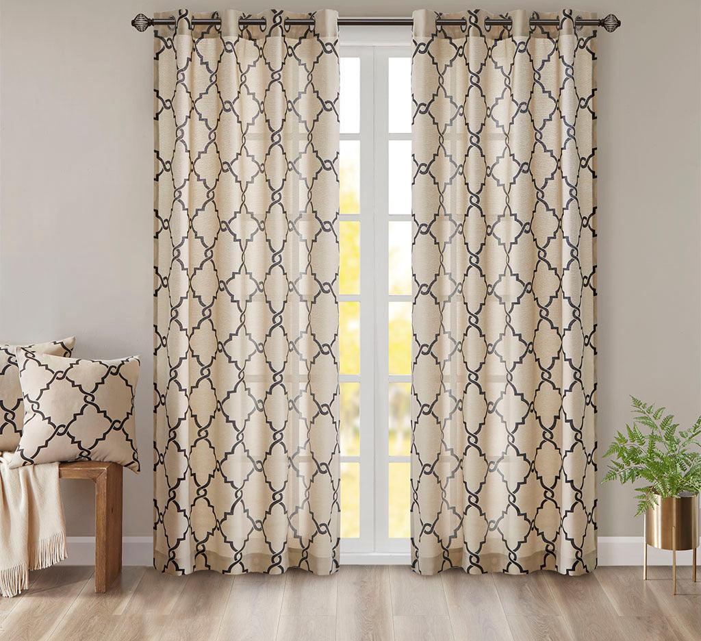 Olliix.com Curtains - Saratoga 95 H Fretwork Print Grommet Top Window Curtain Khaki