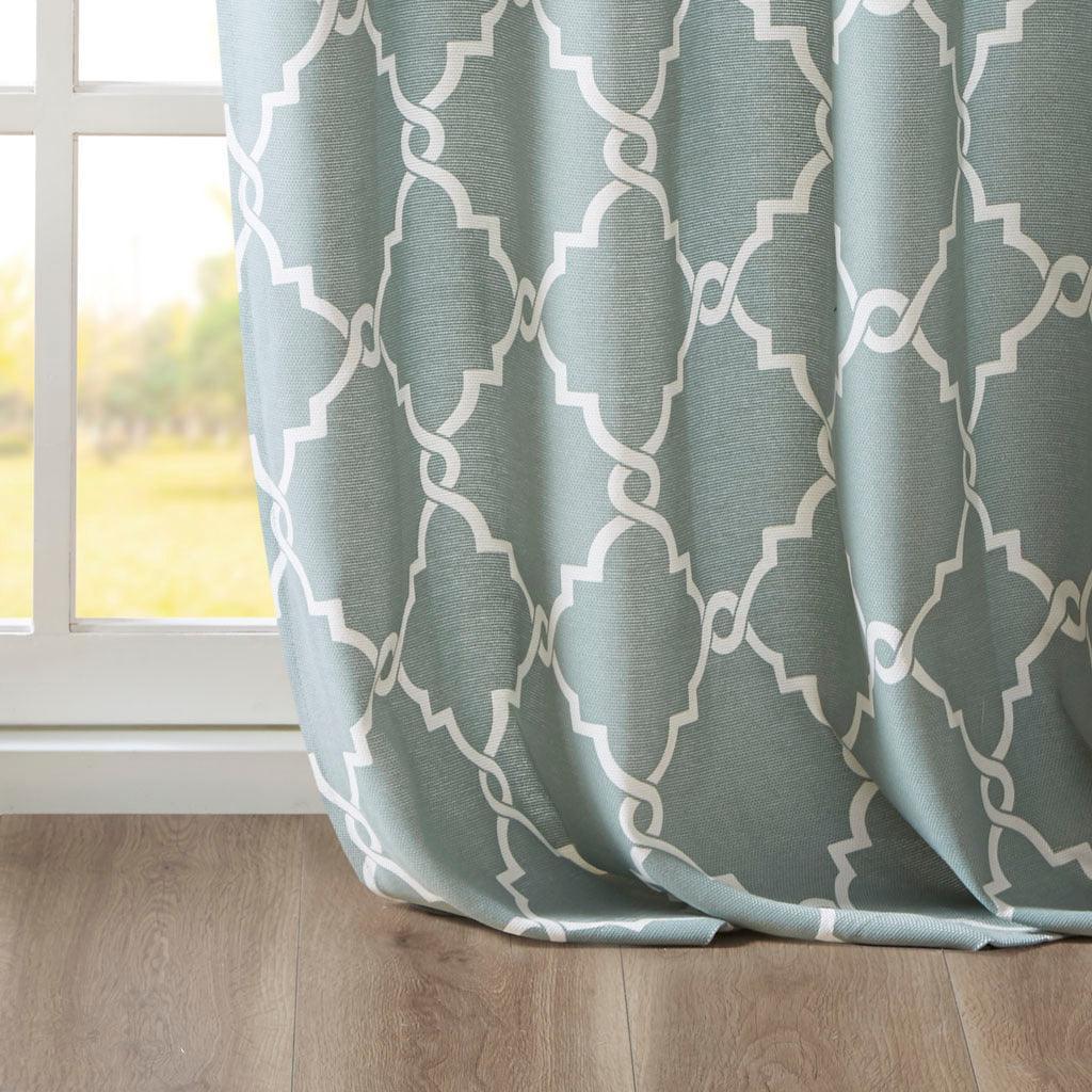 Olliix.com Curtains - Saratoga 95 H Fretwork Print Grommet Top Window Curtain Seafoam