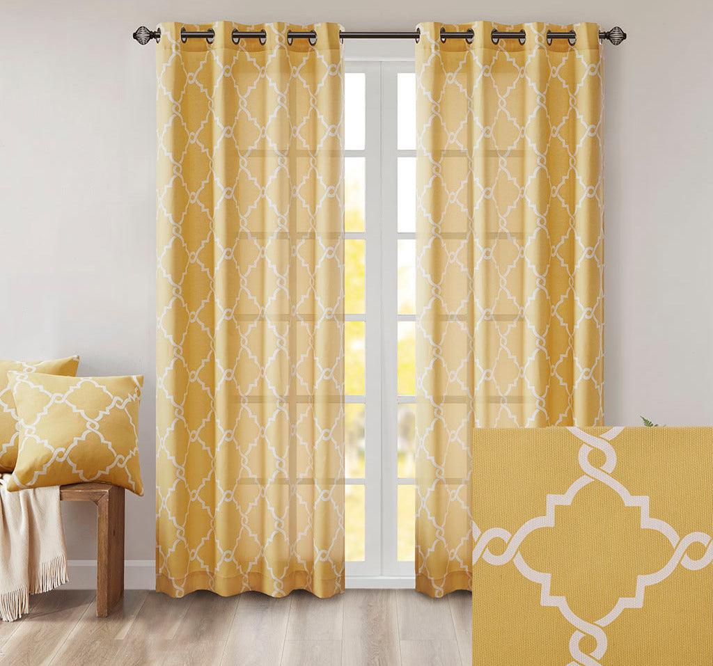 Olliix.com Curtains - Saratoga 95 H Fretwork Print Grommet Top Window Curtain Yellow