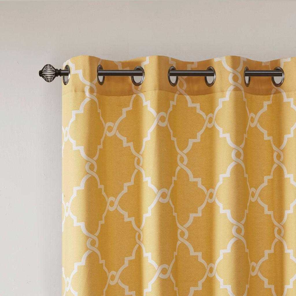 Olliix.com Curtains - Saratoga 95 H Fretwork Print Grommet Top Window Curtain Yellow