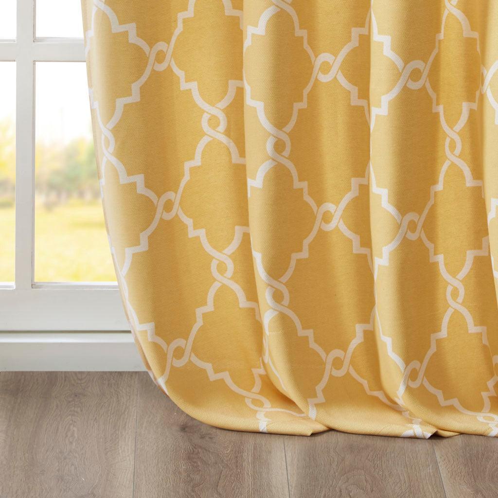 Olliix.com Curtains - Saratoga 95 H Fretwork Print Grommet Top Window Curtain Yellow