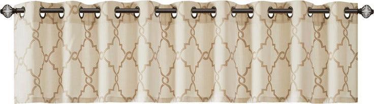 Olliix.com Curtains - Saratoga Fretwork Print Grommet Top Window Valance Beige & Gold