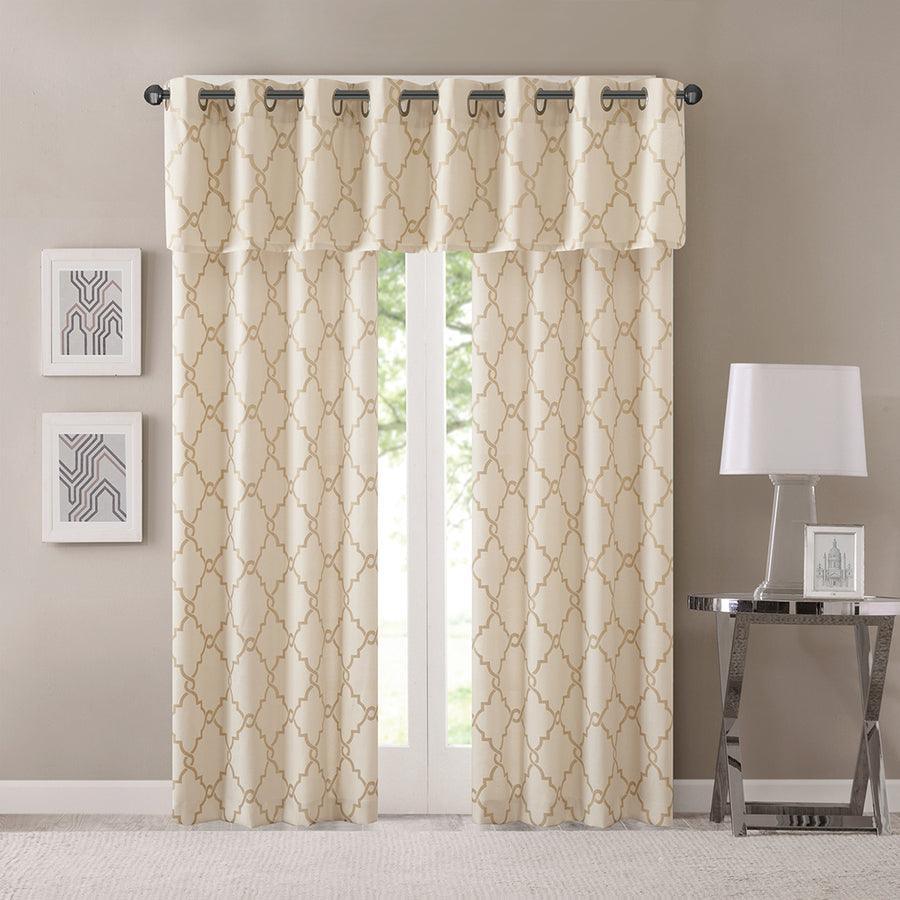 Olliix.com Curtains - Saratoga Fretwork Print Grommet Top Window Valance Beige & Gold