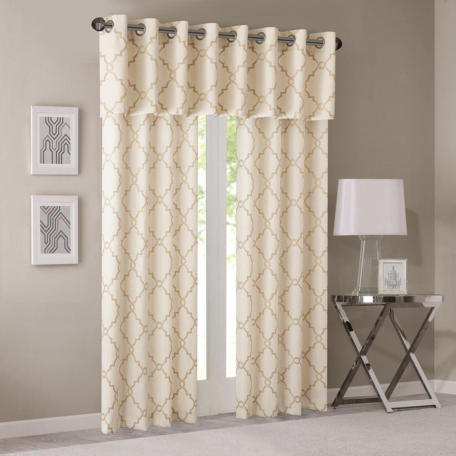 Olliix.com Curtains - Saratoga Fretwork Print Grommet Top Window Valance Beige & Gold