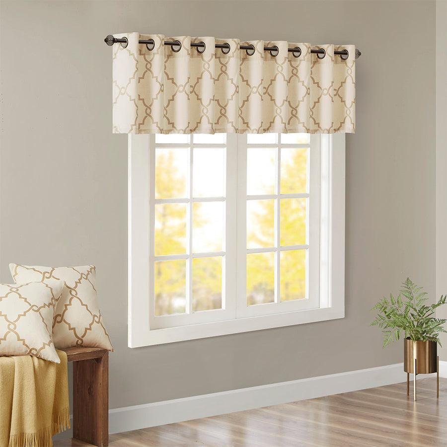 Olliix.com Curtains - Saratoga Fretwork Print Grommet Top Window Valance Beige & Gold