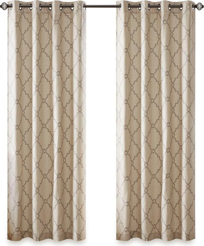 Olliix.com Curtains - Saratoga H Fretwork Print Grommet Top Window Curtain Beige