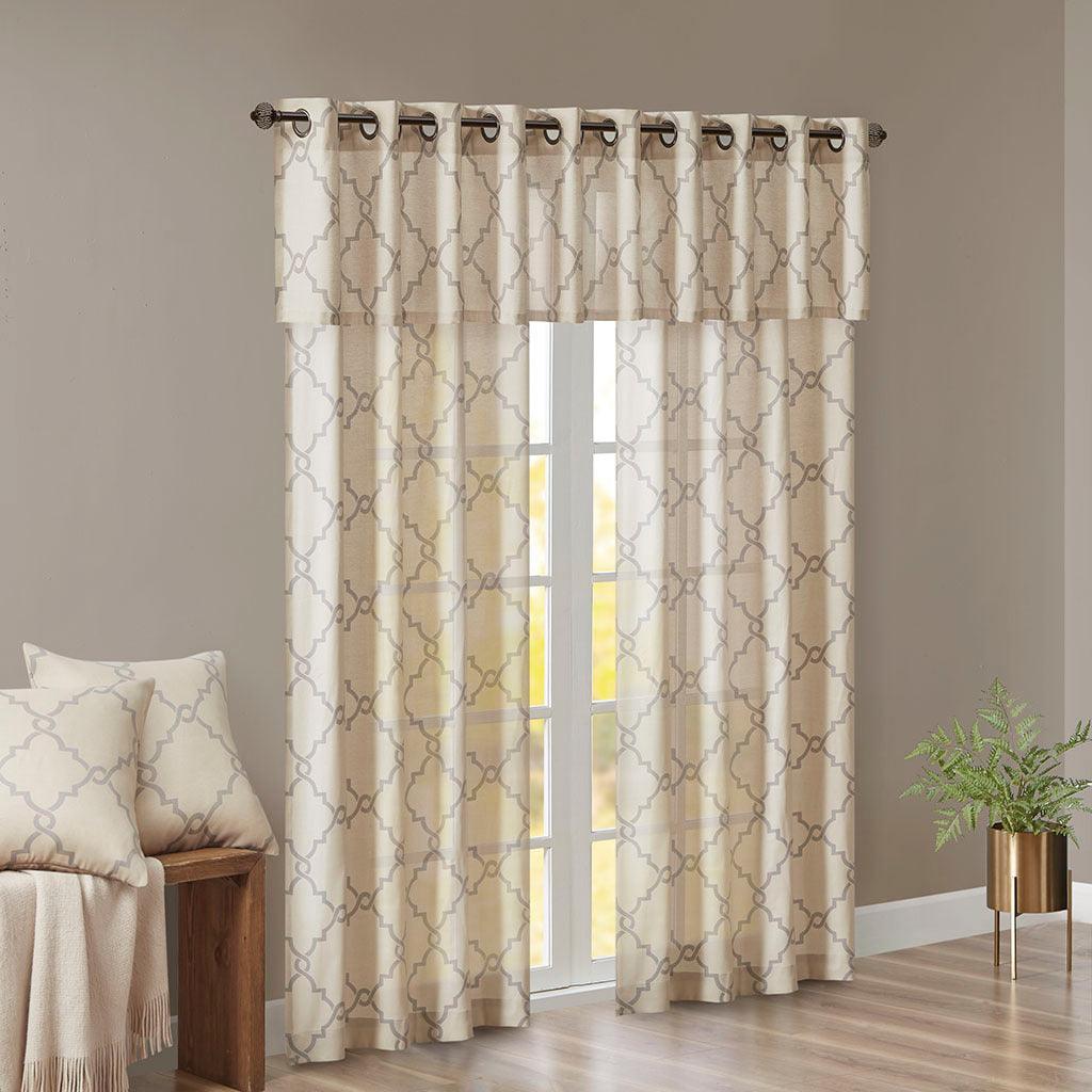 Olliix.com Curtains - Saratoga H Fretwork Print Grommet Top Window Curtain Beige