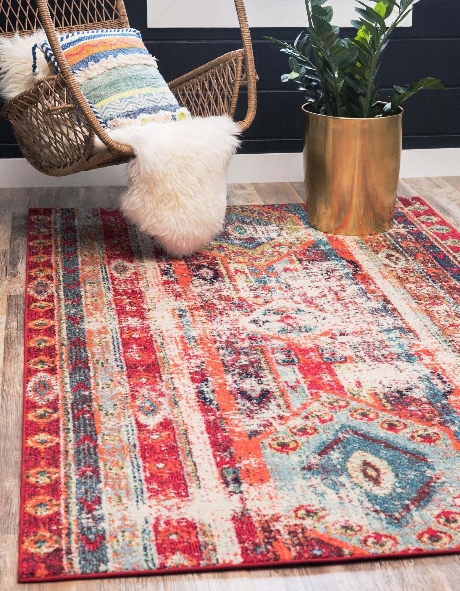 Unique Loom Indoor Rugs - Sedona Striped Rectangular 9x12 Rug Fuchsia & Beige