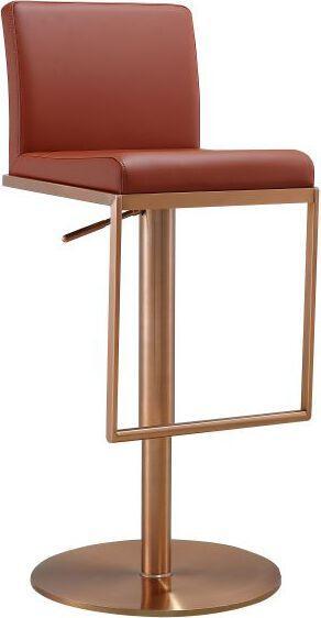 Tov Furniture Barstools - Sentinel Saddle Brown and Rose Gold Adjustable Stool