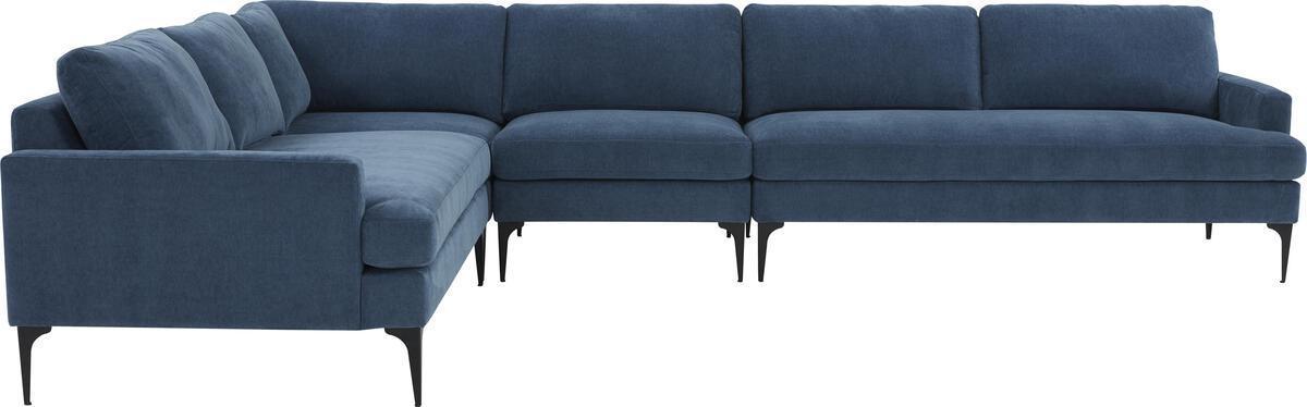 Tov Furniture Sectional Sofas - Serena Blue Velvet Large L-Sectional with Black Legs