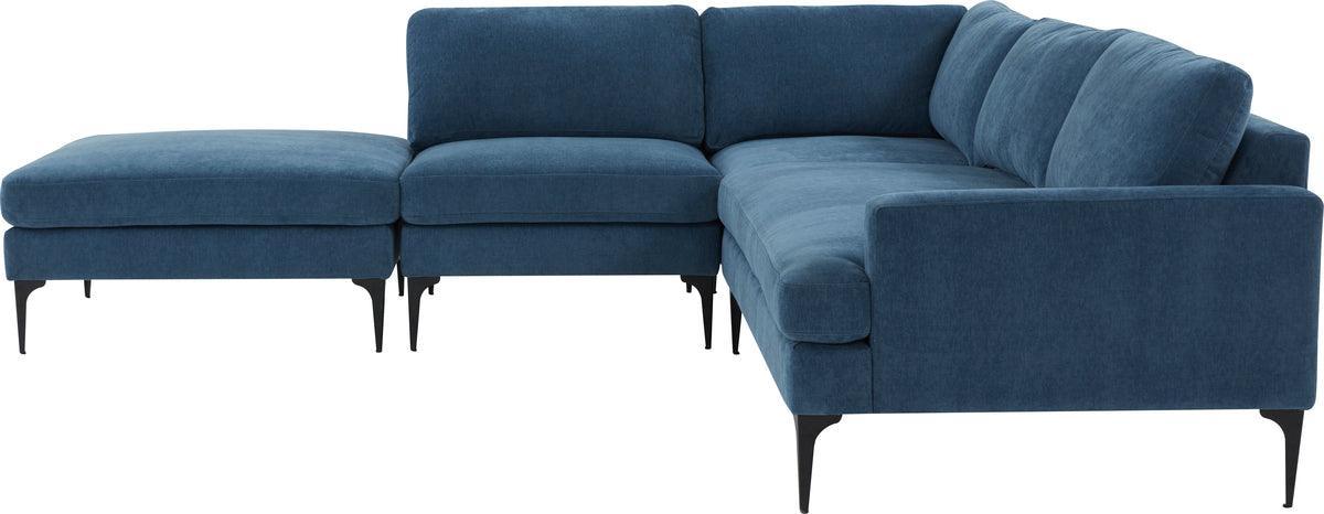 Tov Furniture Sectional Sofas - Serena Blue Velvet Large LAF Chaise Sectional with Black Legs