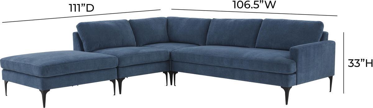 Tov Furniture Sectional Sofas - Serena Blue Velvet Large LAF Chaise Sectional with Black Legs