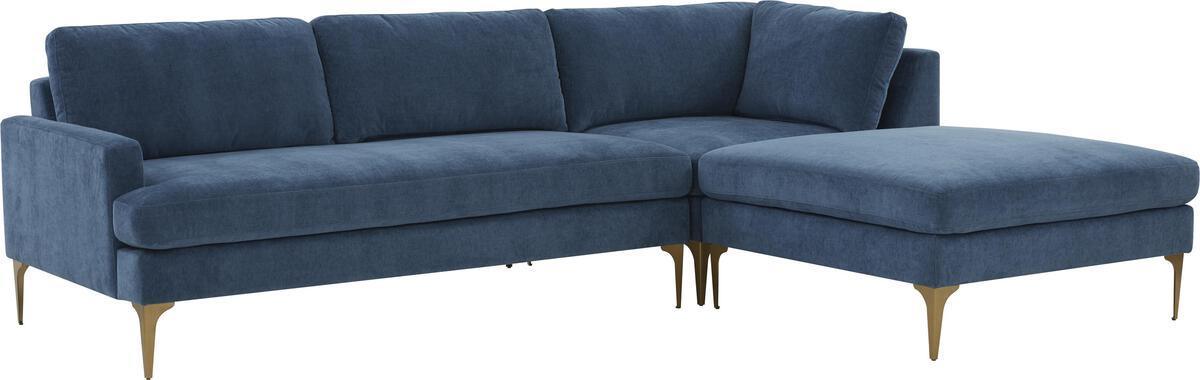 Tov Furniture Sectional Sofas - Serena Blue Velvet RAF Chaise Sectional