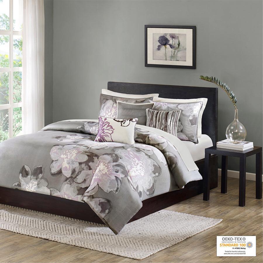 Olliix.com Duvet & Duvet Sets - Serena Transitional 6 Piece Printed Duvet Cover Set King Gray