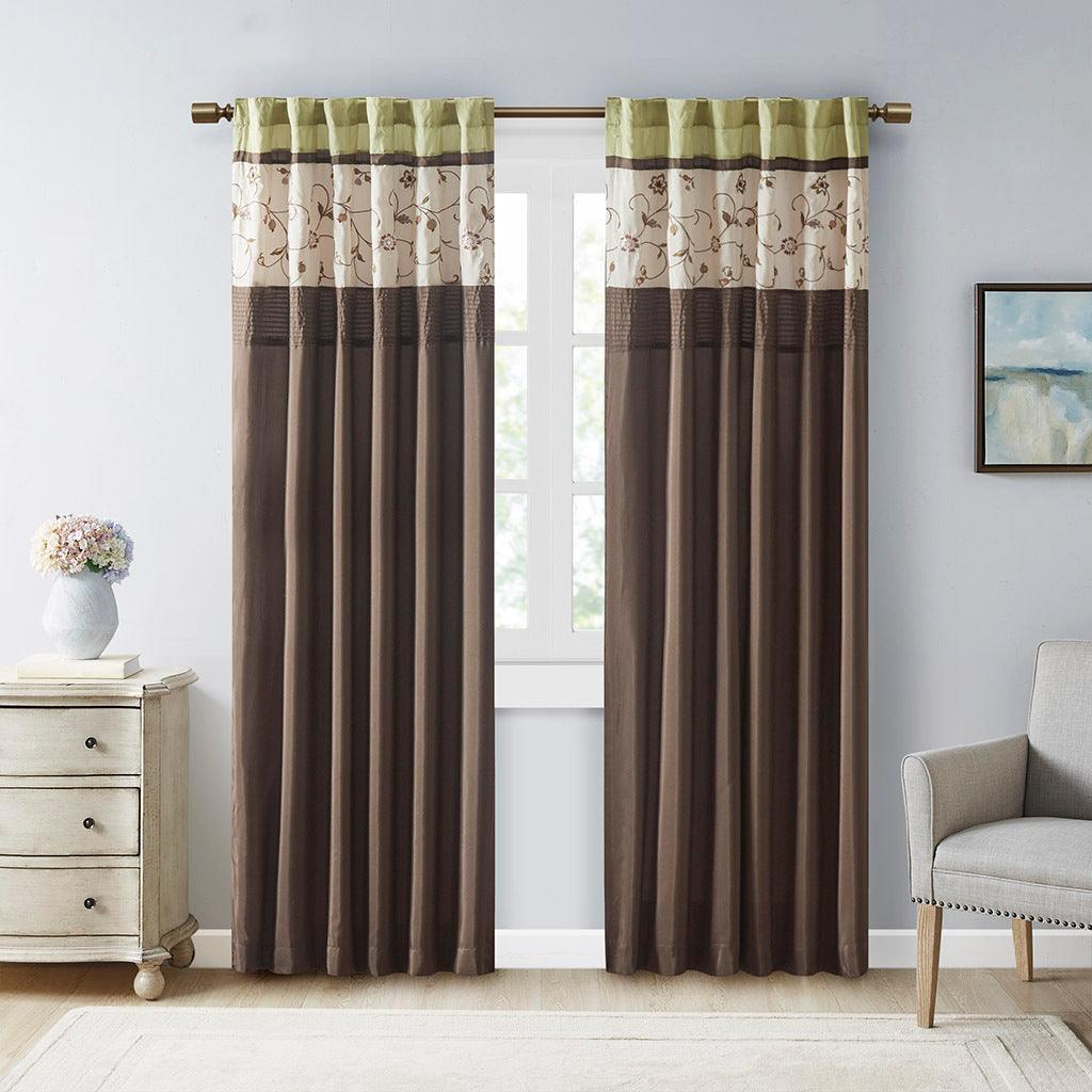 Olliix.com Curtains - Serene 84 H Embroidered Window Panel Green